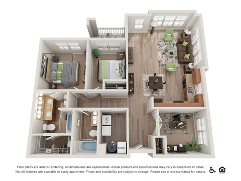 Floor plan for 3 beds, 2 baths, 1142 sqft
